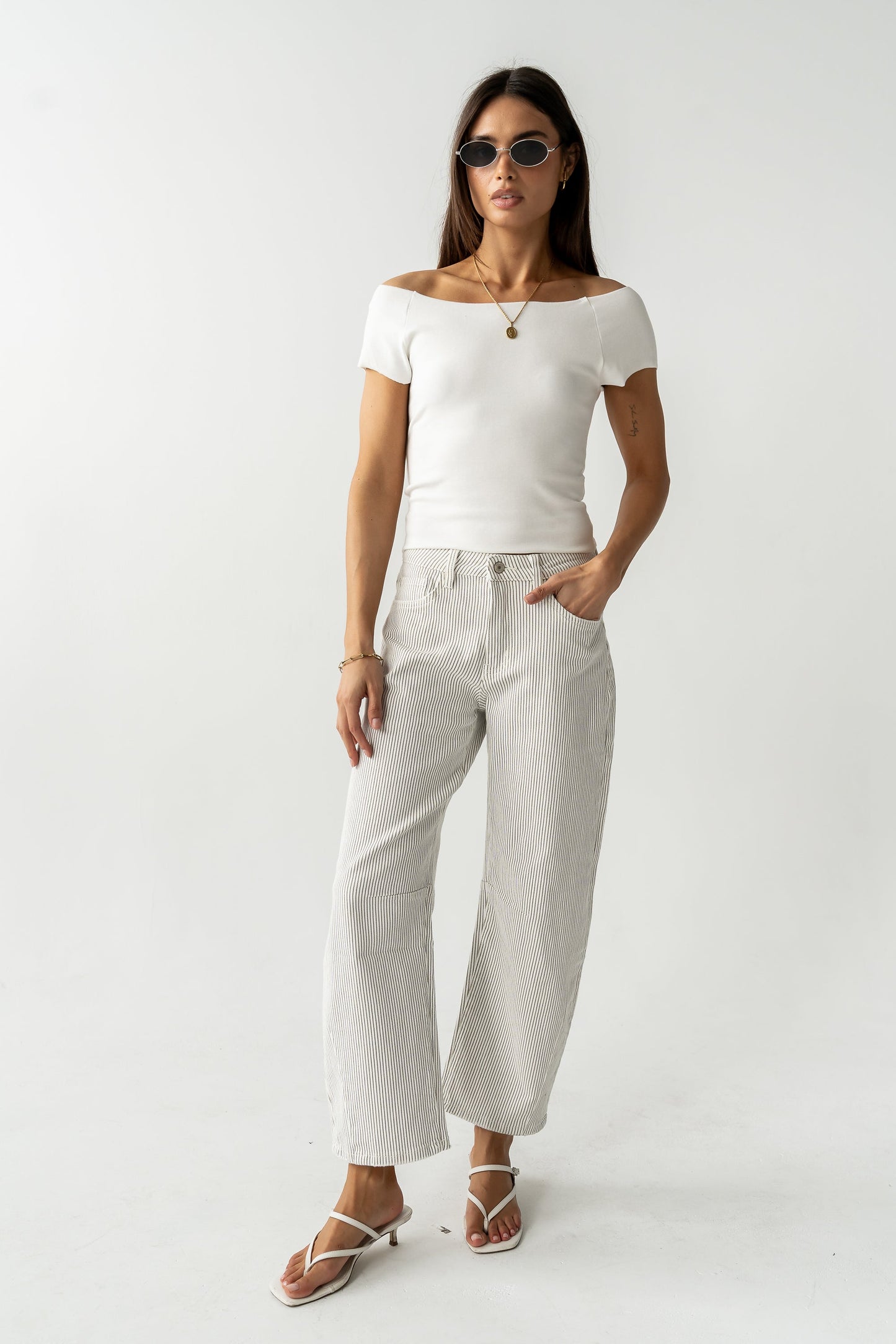 Tilly Striped Barrel Jeans