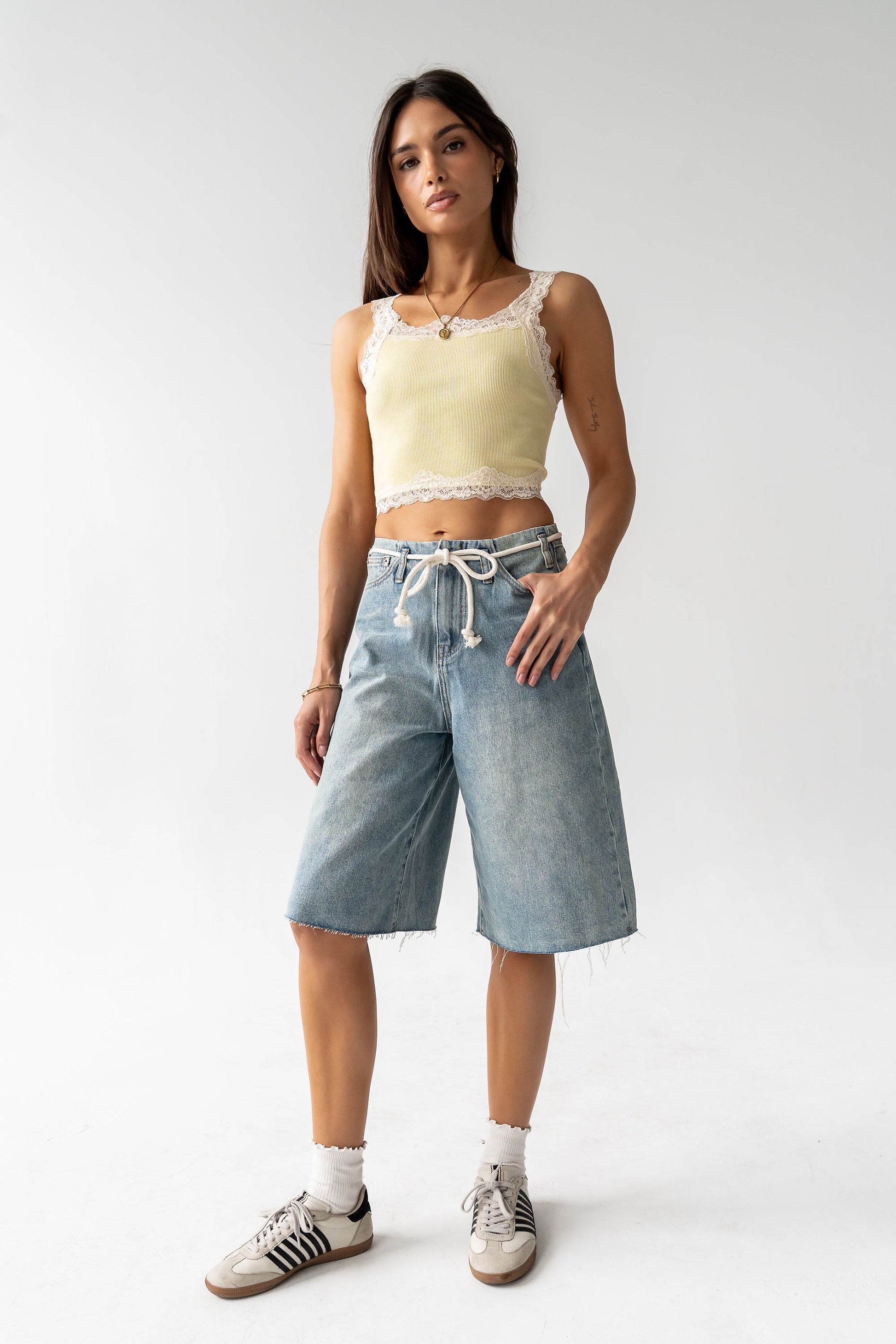 Haiden Lace Trim Tank in Yellow