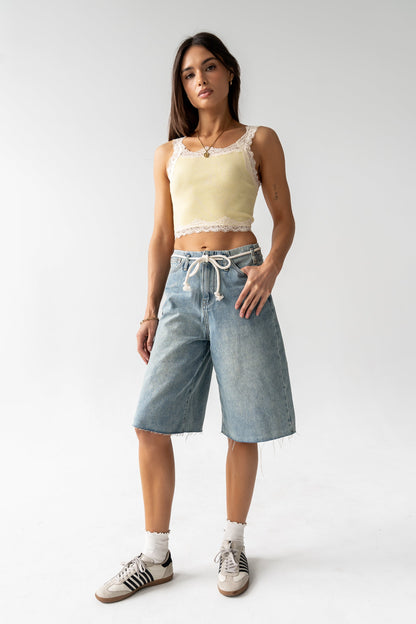 Haiden Lace Trim Tank in Yellow