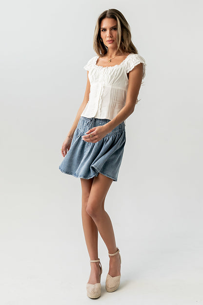 Tait Pleated Denim Mini Skirt