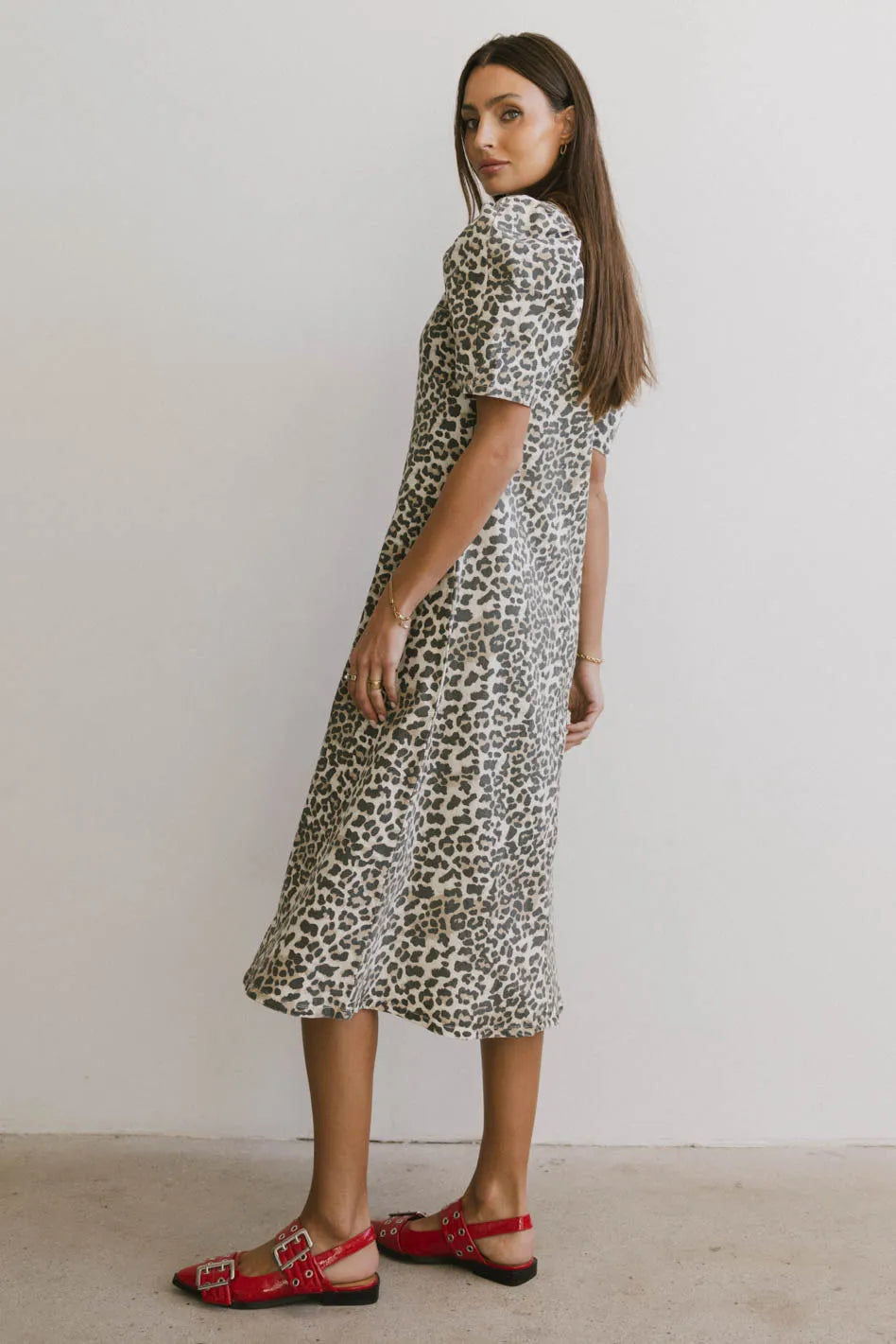 Campbell Denim Dress in Leopard - FINAL SALE