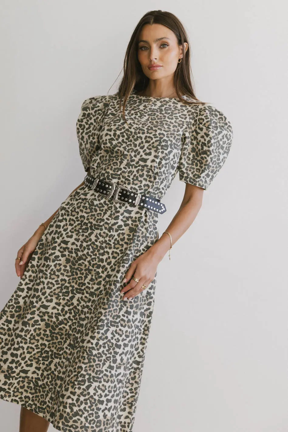 Campbell Denim Dress in Leopard - FINAL SALE