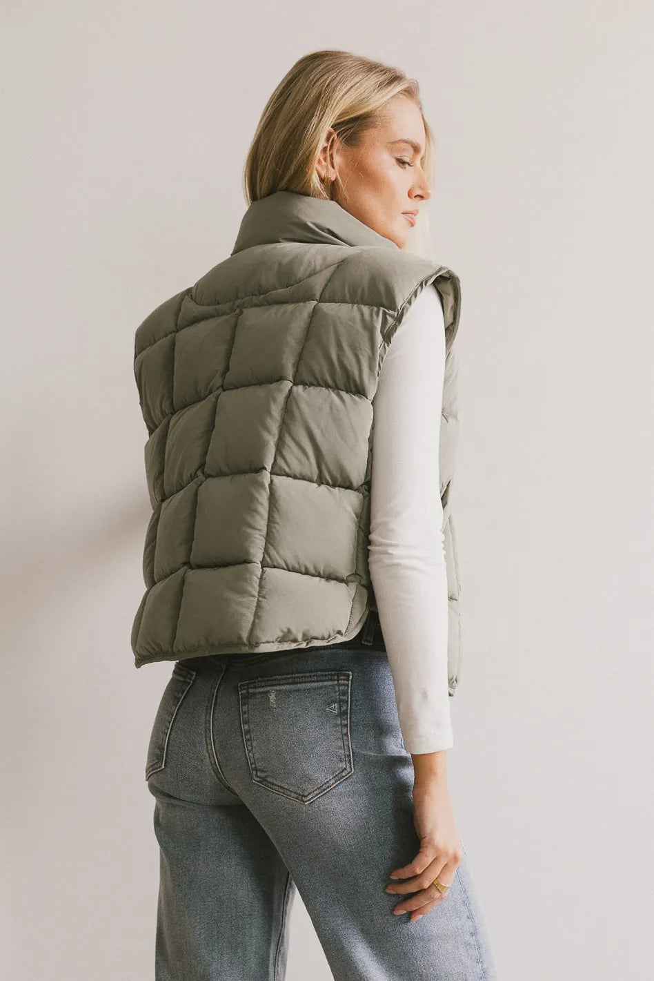 Bellese Quilted Puffer Vest in Olive - FINAL SALE