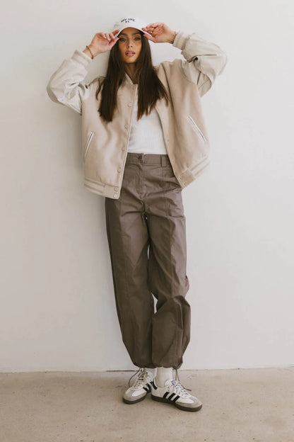 Call The Shots Varsity Jacket in Mocha - FINAL SALE