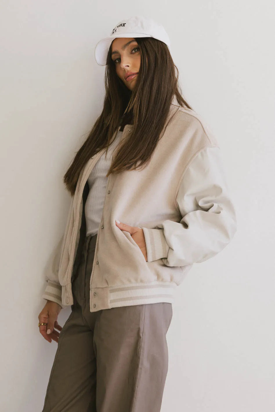 Call The Shots Varsity Jacket in Mocha - FINAL SALE