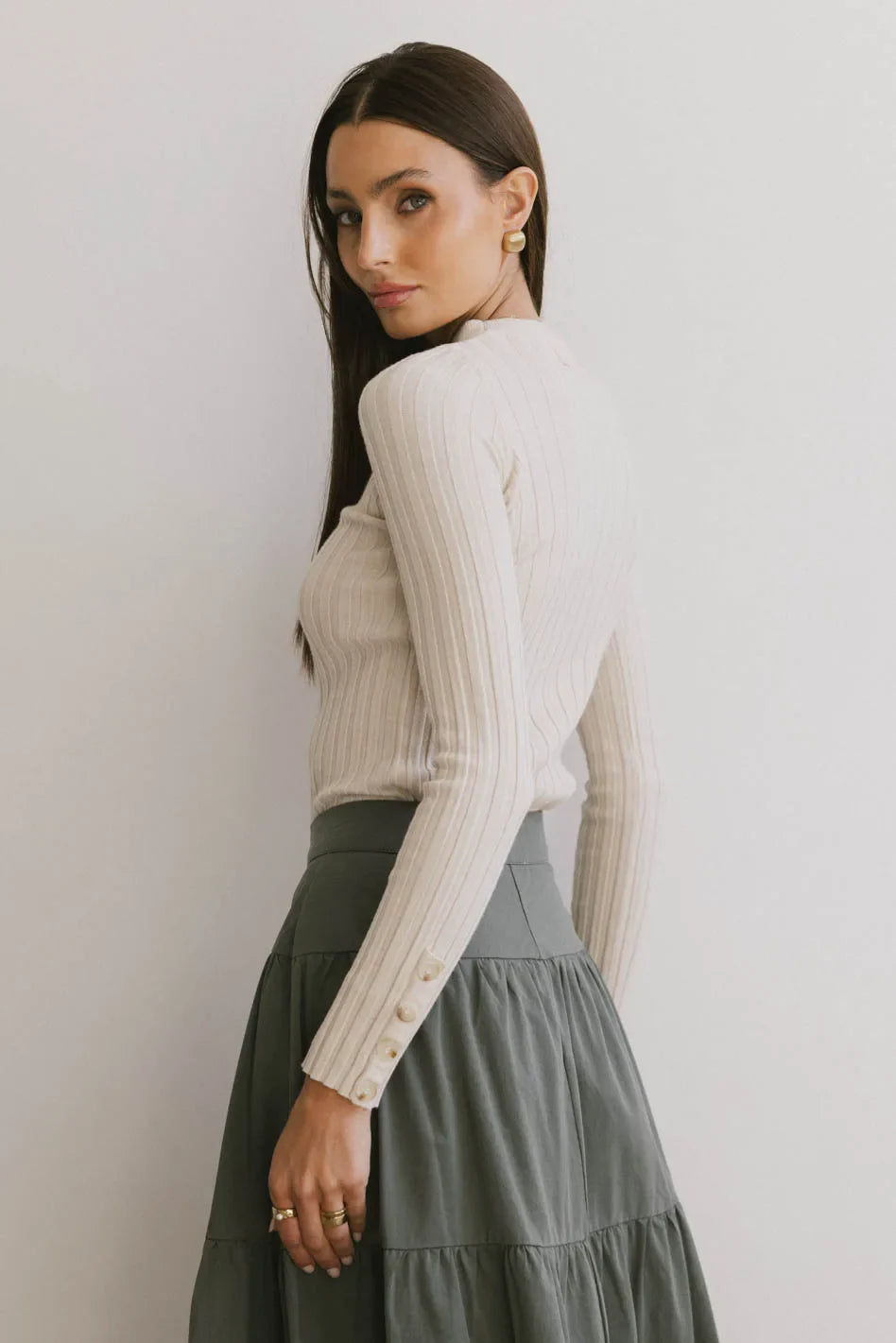 Lonnie Button Sleeve Sweater in Oatmeal - FINAL SALE