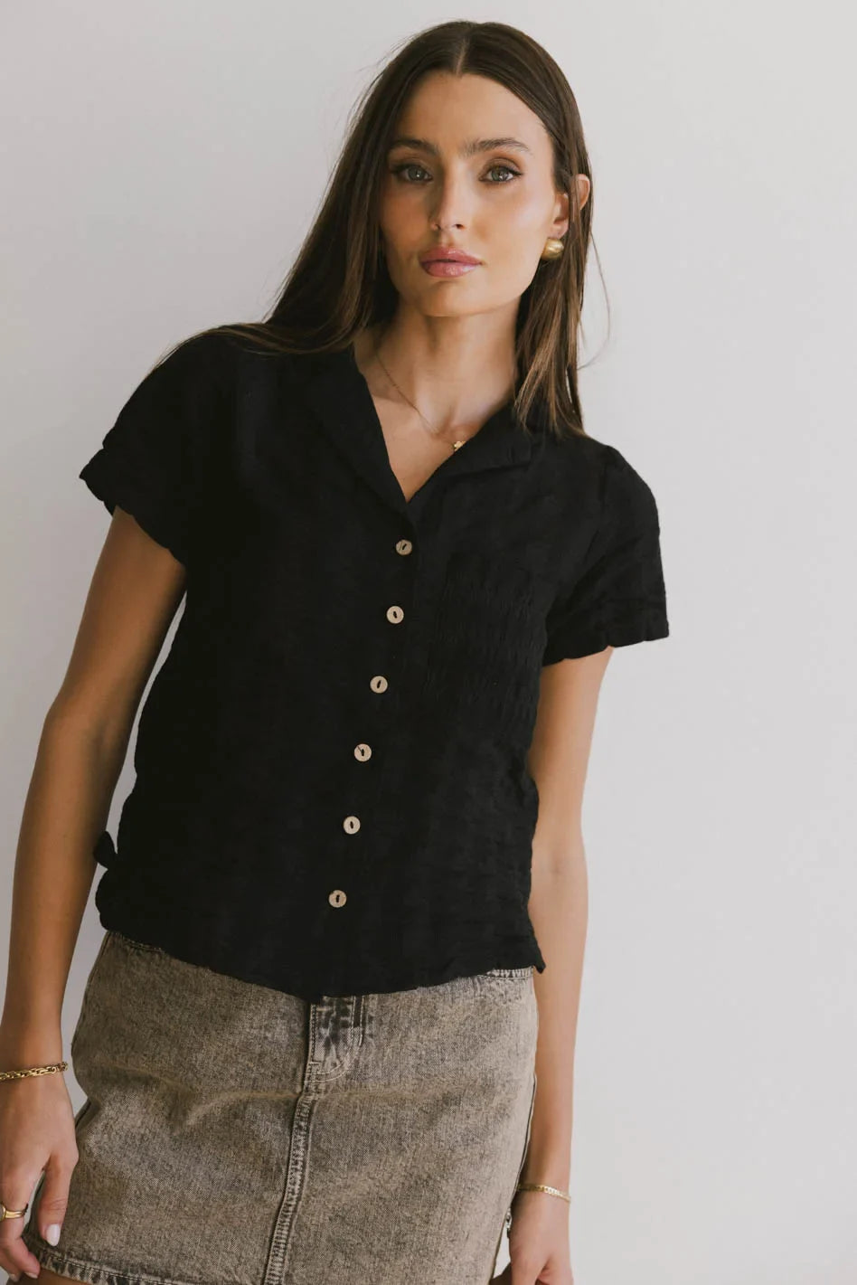 Berenice Textured Button Up in Black - FINAL SALE