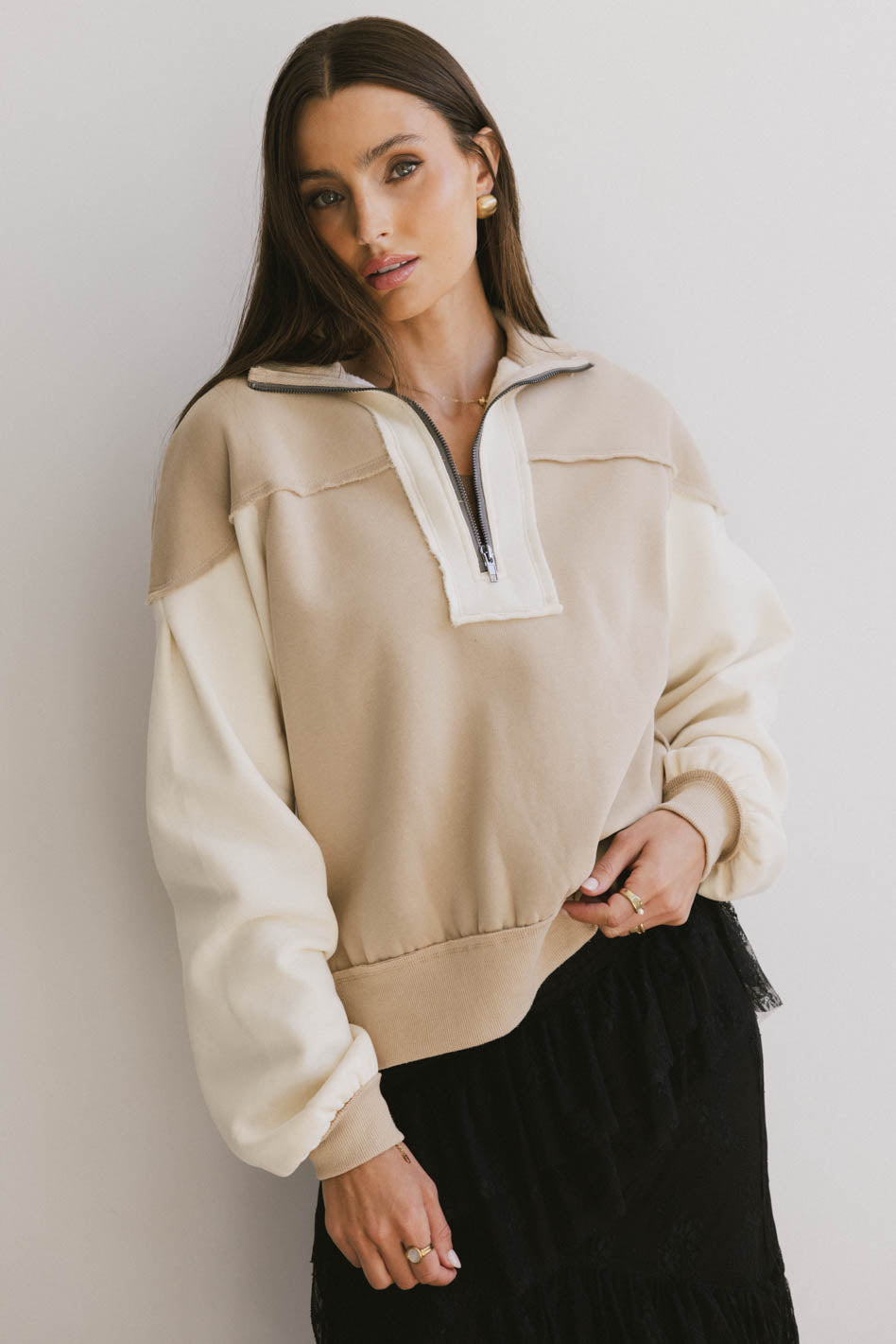 Zeya Half Zip Sweatshirt in Tan - FINAL SALE