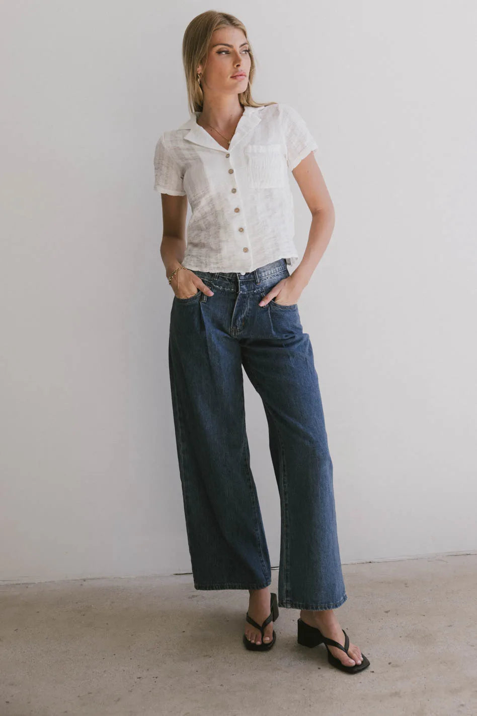 Berenice Textured Button Up in White - FINAL SALE