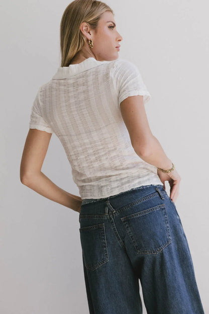 Berenice Textured Button Up in White - FINAL SALE