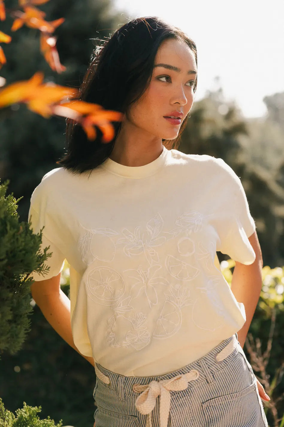 Citrus Embroidered Tee in Yellow - FINAL SALE