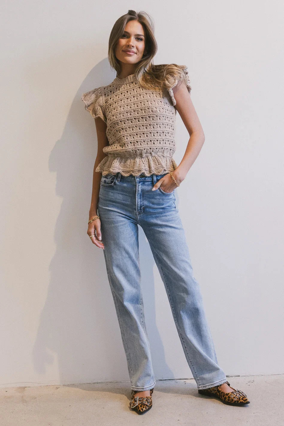 Shelly Ruffle Sweater in Natural - FINAL SALE
