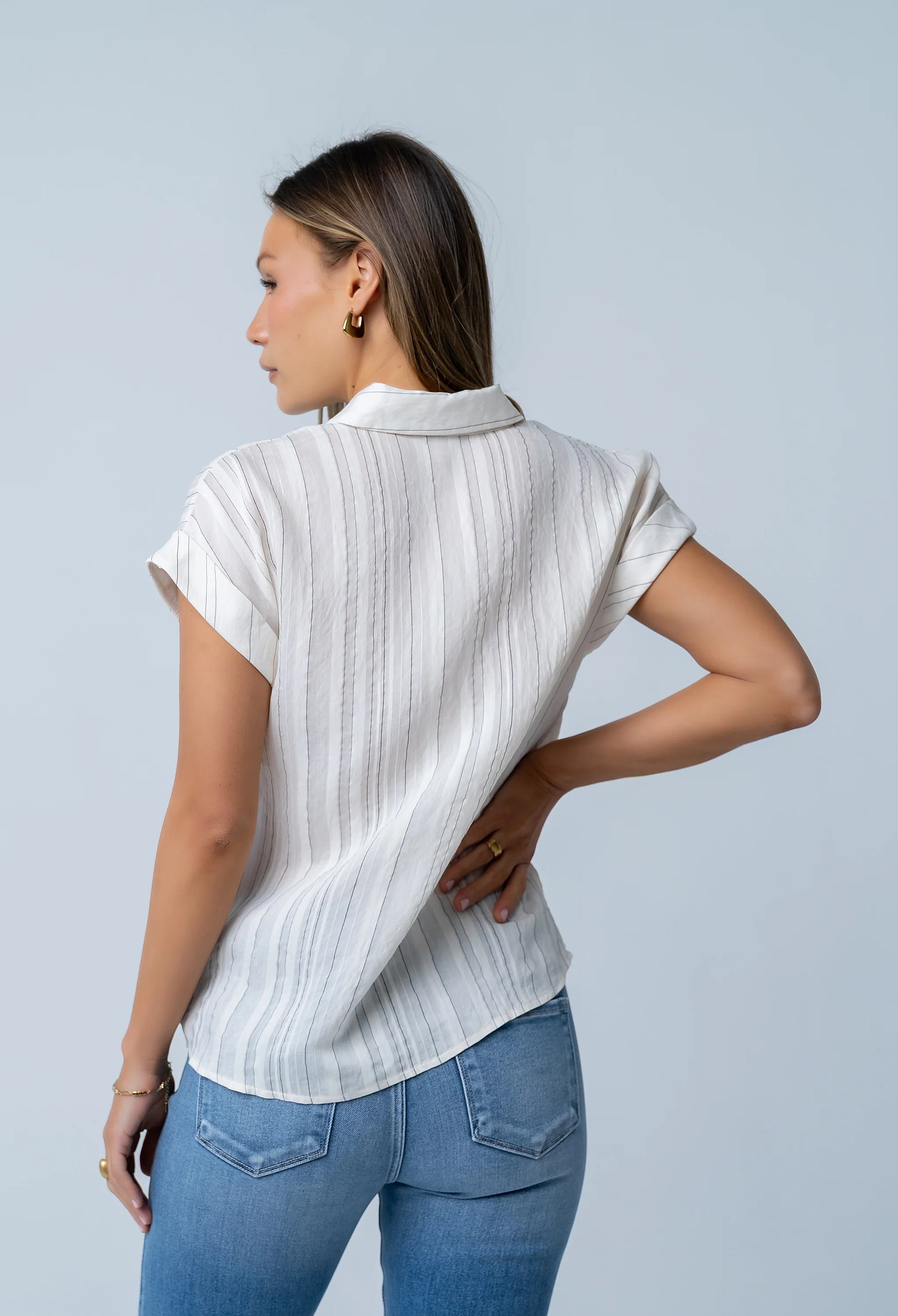 Darian Striped Button Up in Cream