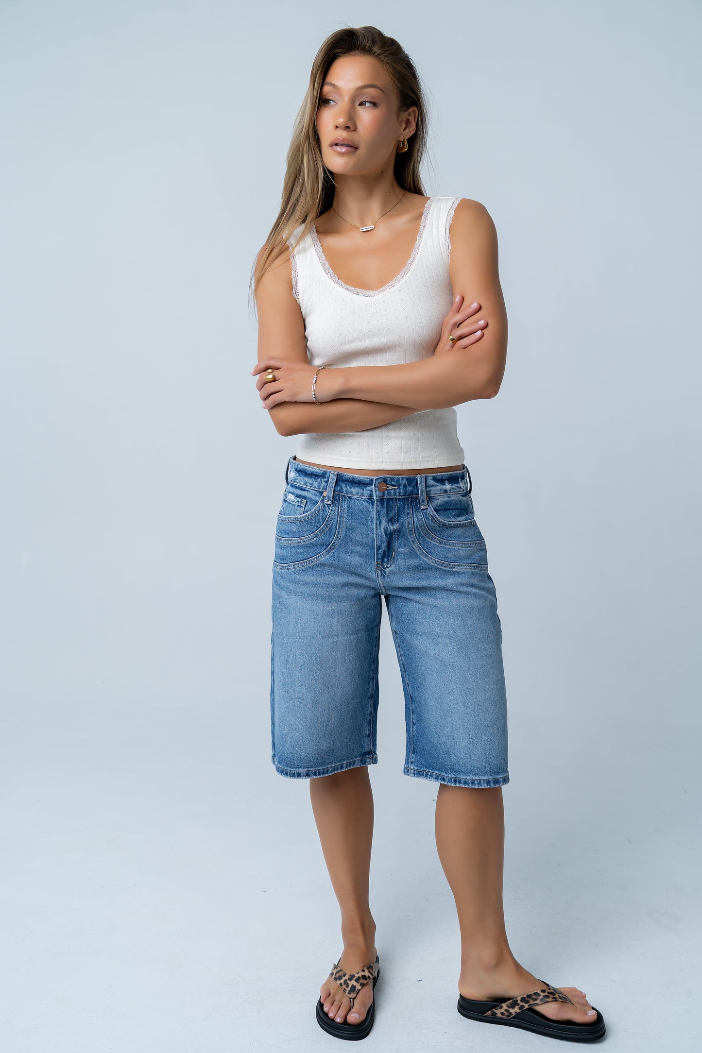 Mackie Lace Trim Tank in Heather Grey
