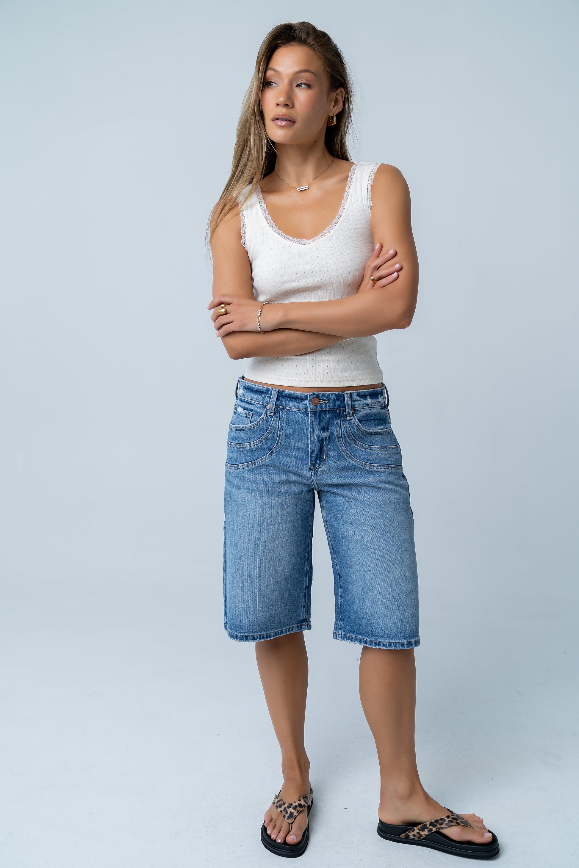 Mackie Lace Trim Tank in Heather Grey