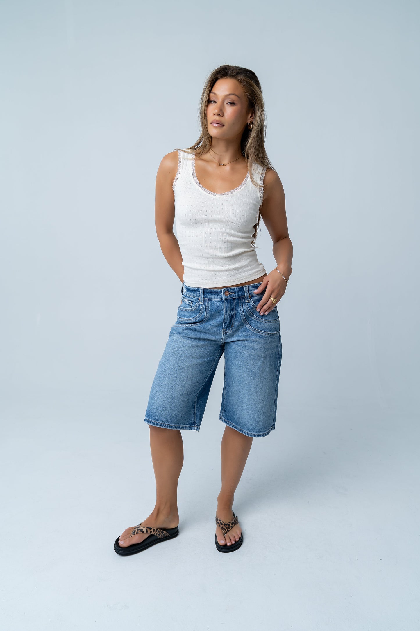 Mackie Lace Trim Tank in Heather Grey