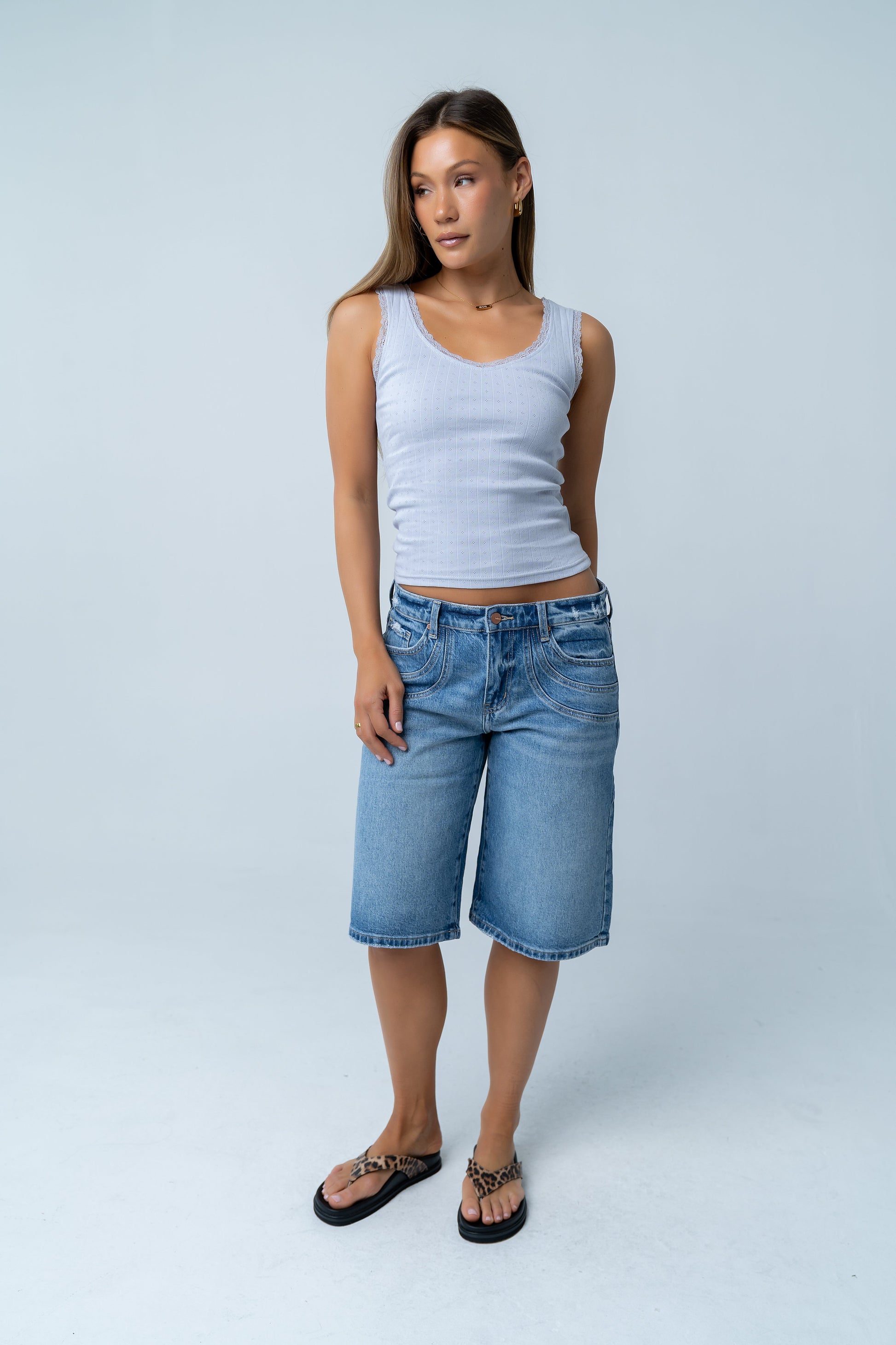 Mackie Lace Trim Tank in Blue