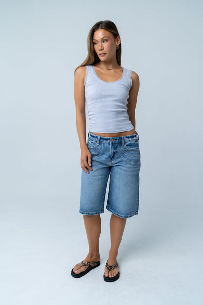 Mackie Lace Trim Tank in Blue