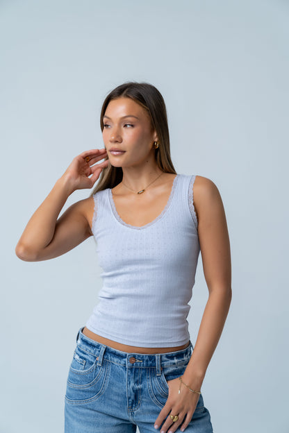Mackie Lace Trim Tank in Blue