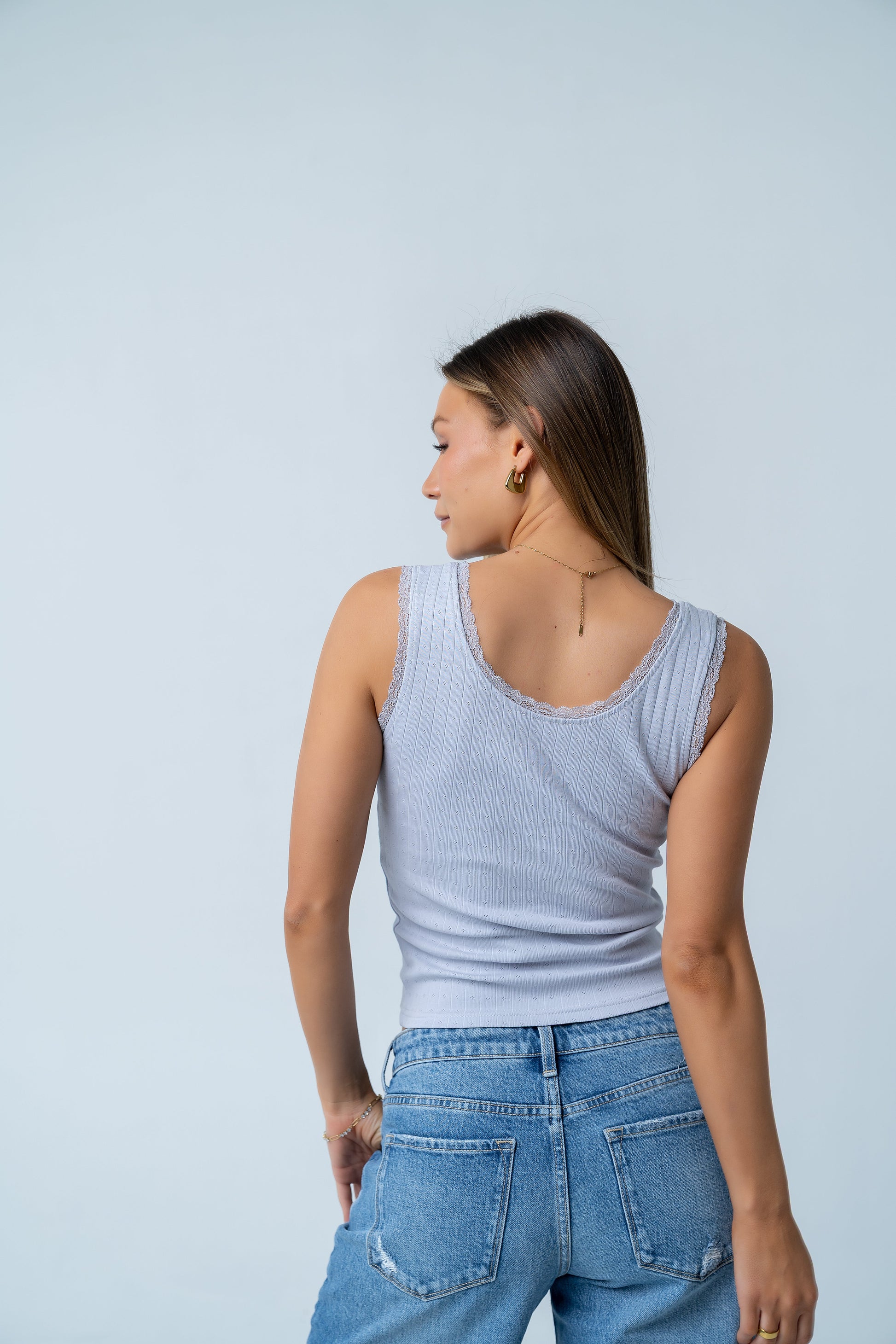 Mackie Lace Trim Tank in Blue