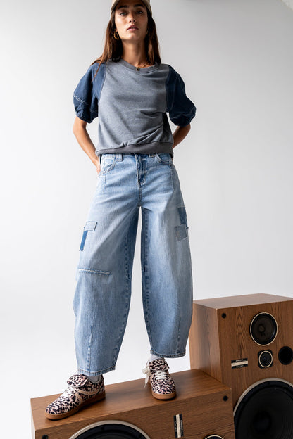Rory Contrast Top in Denim - FINAL SALE