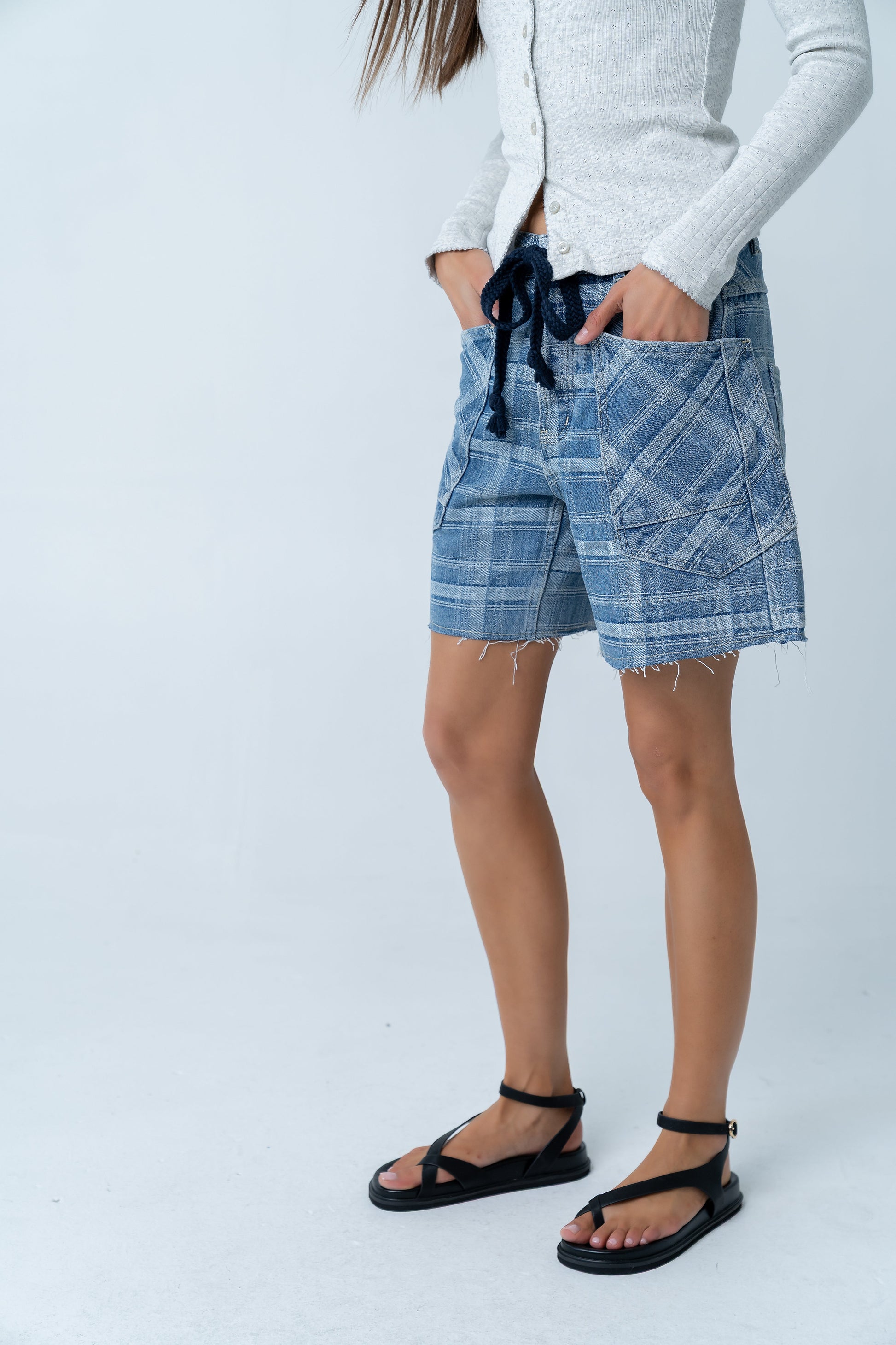 Roselyn Plaid Denim Shorts