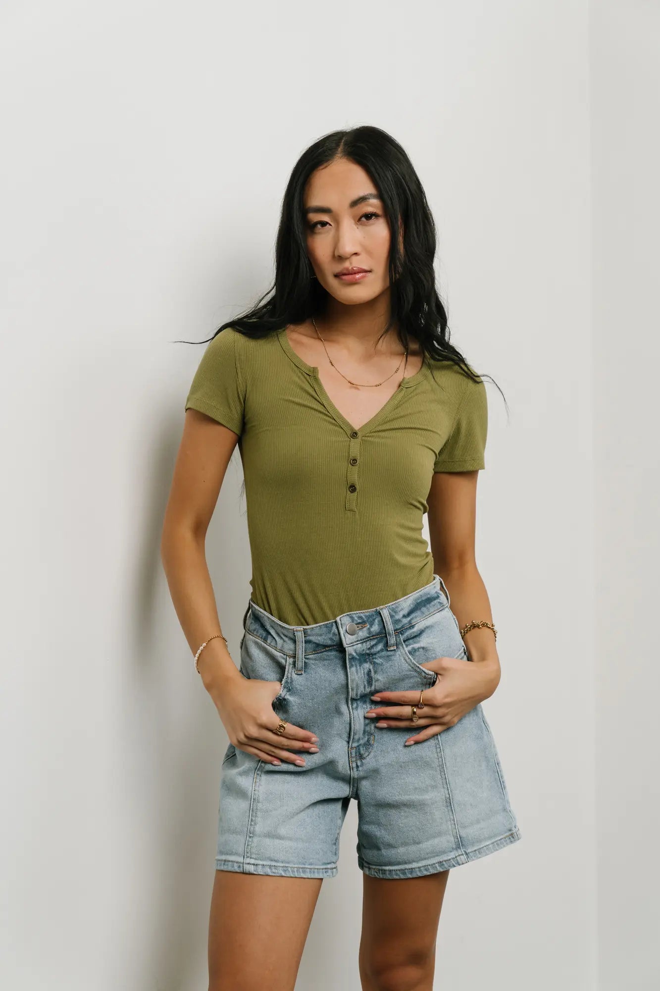 Serena Henley Top in Moss - FINAL SALE