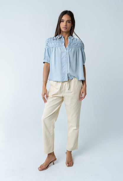 Whitney Button Up Blouse in Light Wash