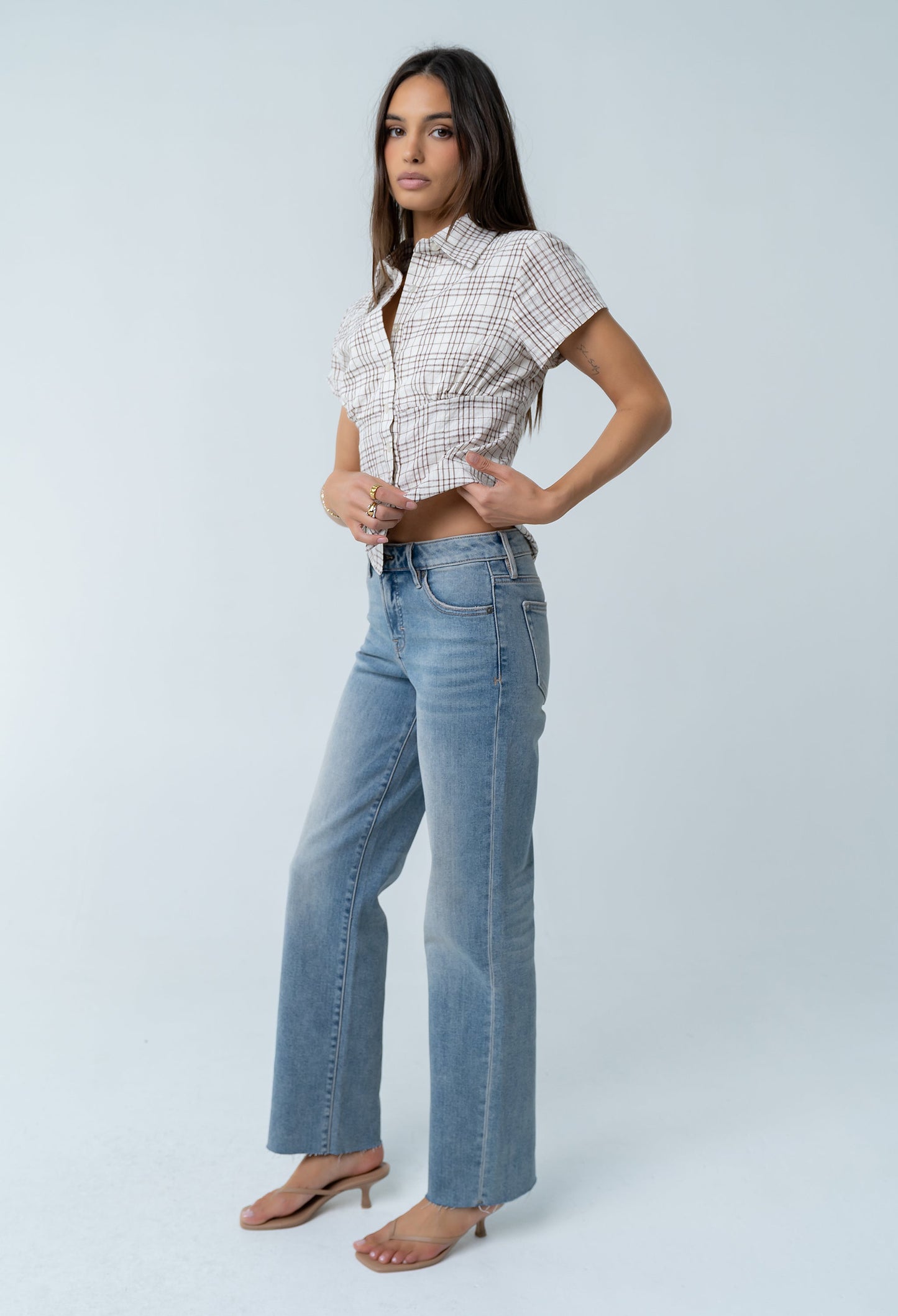 Tristan Plaid Button Up in Brown