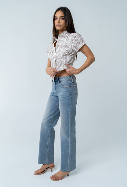 Tristan Plaid Button Up in Brown