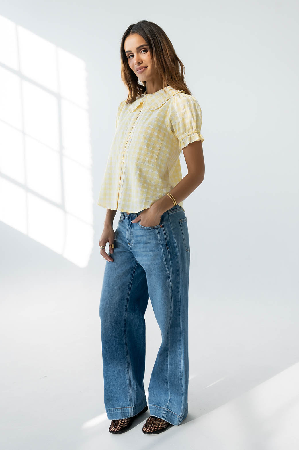 Nelly Gingham Blouse in Yellow