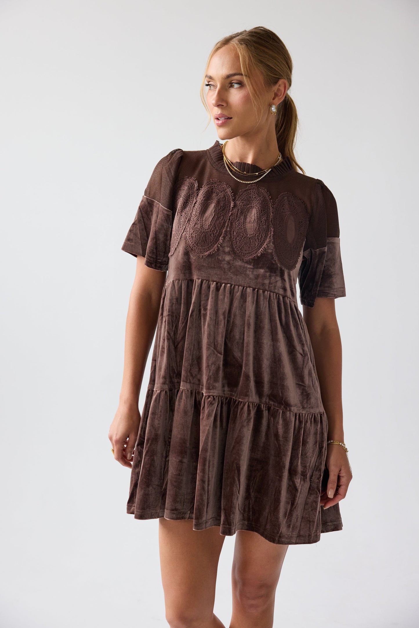 Banks Velvet Mini Dress in Brown - FINAL SALE